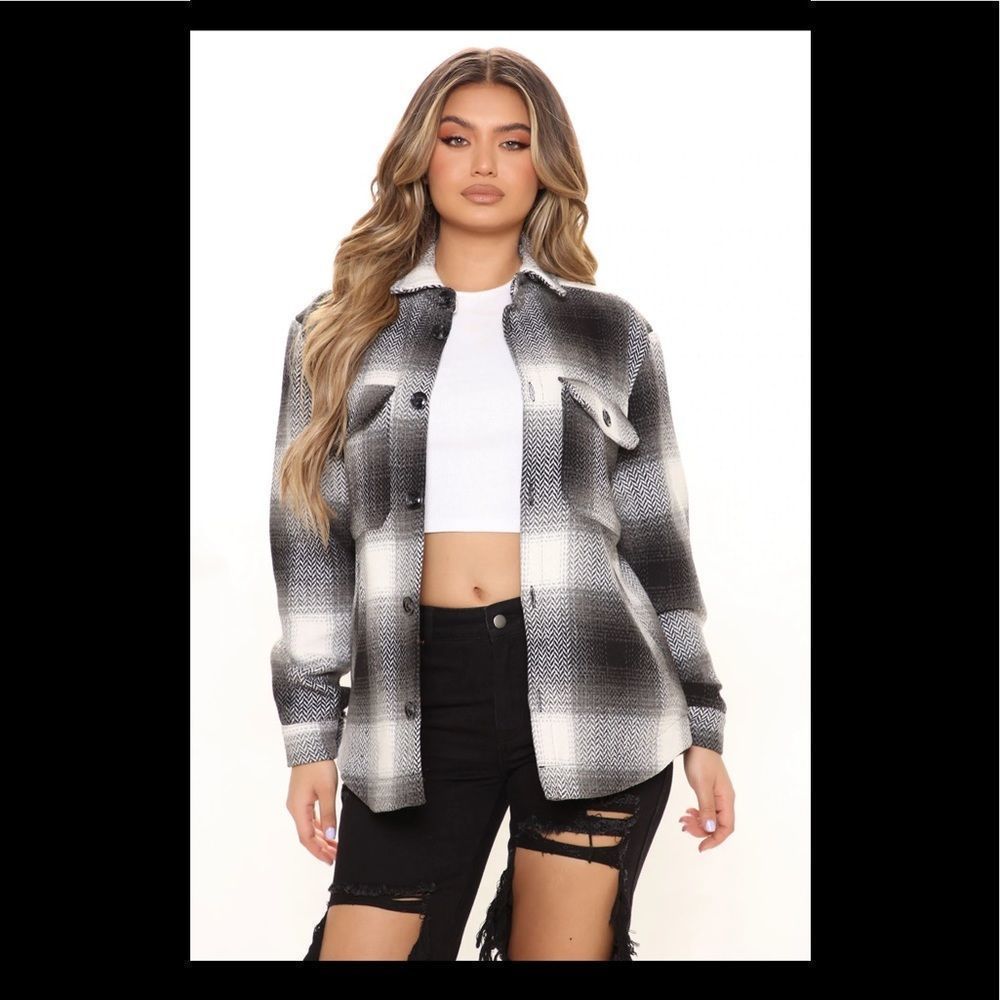 FASHION Nova Well Behaved Plaid Shacket Jacket - Women’s M Black/White